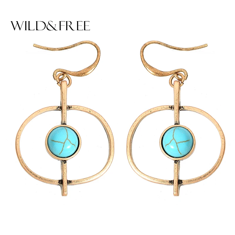 Женская обувь в богемном стиле с голубым камнем длинные Винтажные серьги