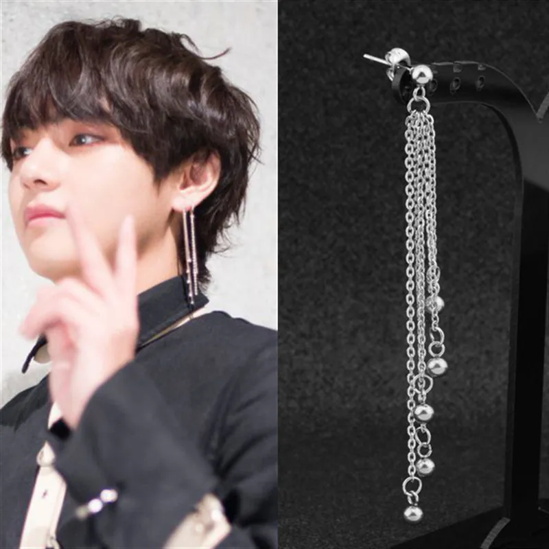Панк KPOP DNA Корейская звезда Bangtan мальчики Геометрическая нержавеющая сталь бисер шпилька серьга кисточка длинные серьги для мужчин и женщин