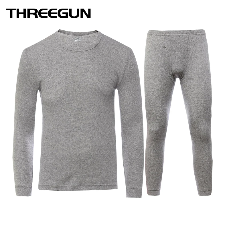 THREEGUN 100% Хлопок Зимняя круглая шея Теплый длинный Джонс Набор для мужчин
