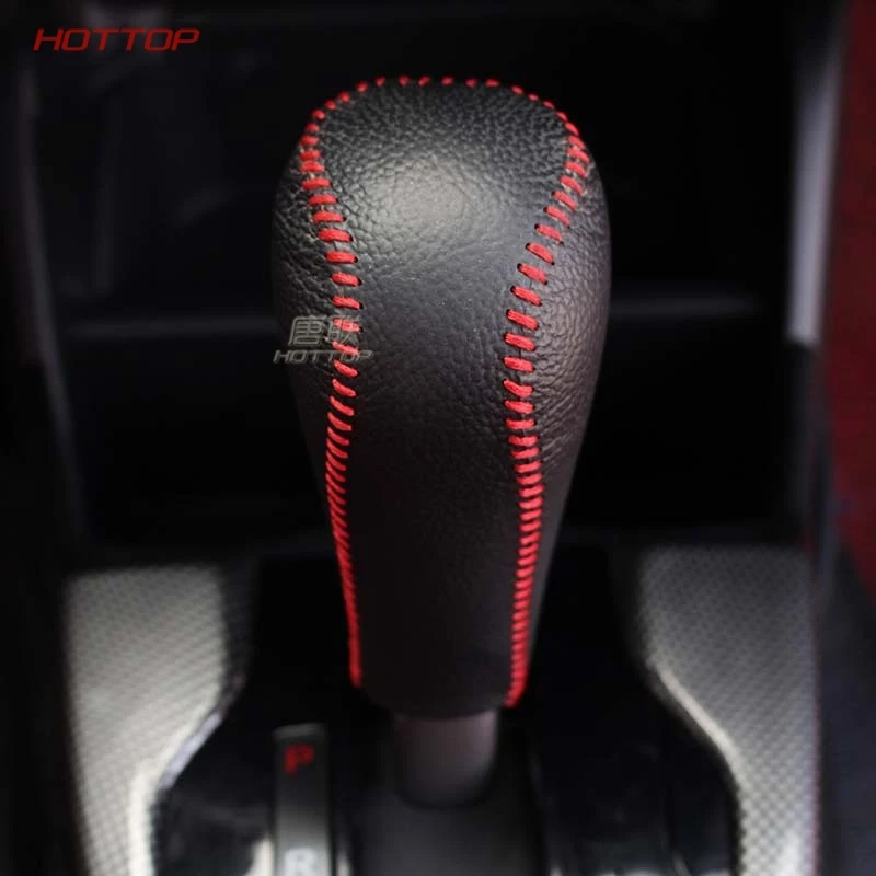 DIY Genuine Leather Red Line Shift Knob Cover &amp Handbrake For Honda Fit 2014 2015 2016 Jazz Automatic | Автомобили и мотоциклы