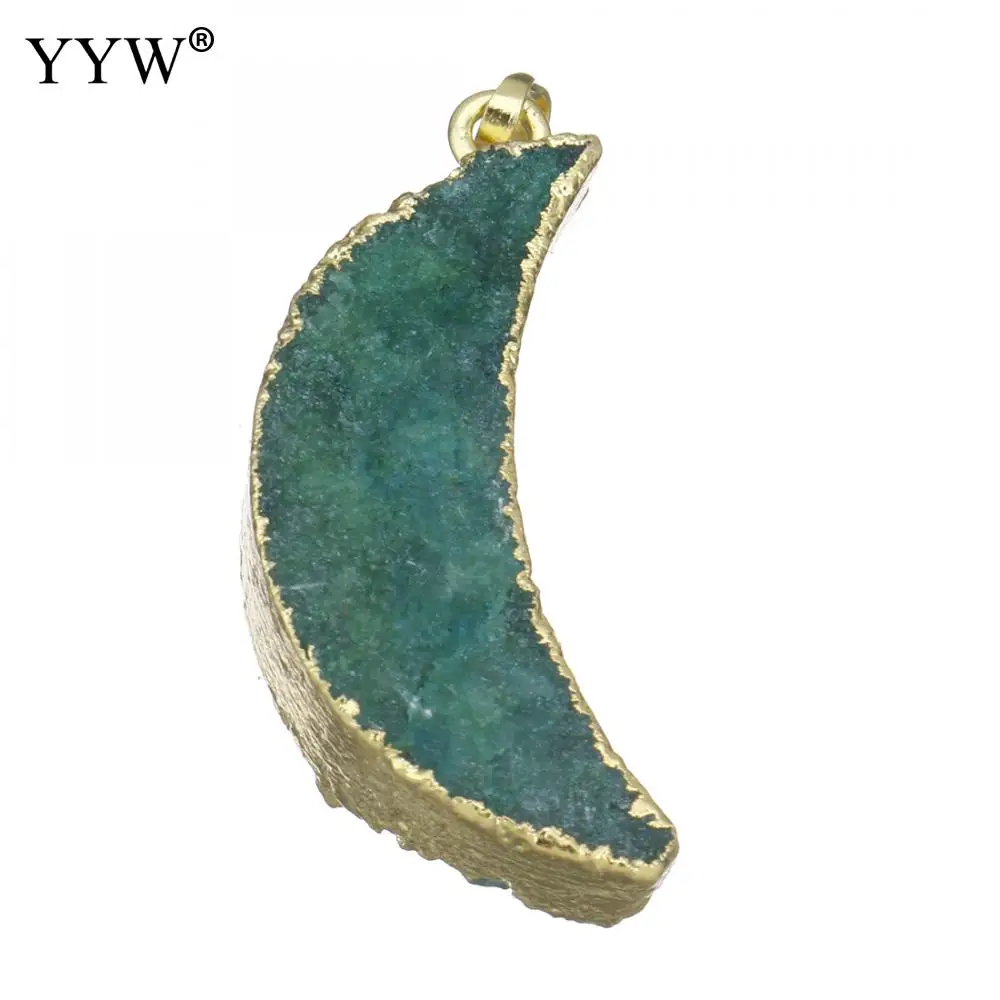 

New Classic Brass Gold Color Plated Moon Shape Fashion Natural Druzy Pendant Unisex for Friendship Anniversary Jewelry Gift