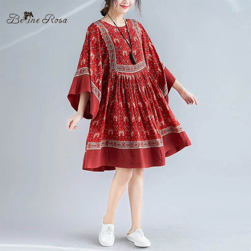 BelineRosa 2019 Women's Bohemian Dresses Retro Palace Style Red Large Size Dress Big Sizes Women Clothing XMR00099 | Женская одежда