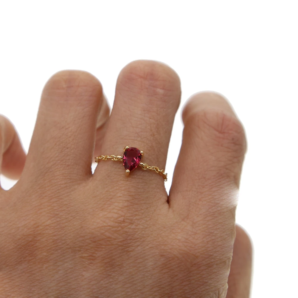

New Sale delicate single stone tear drop CZ BLACK RED WHITE Austria Crystal Ring 18KRGP gold Color Rings for Women Adjust ring