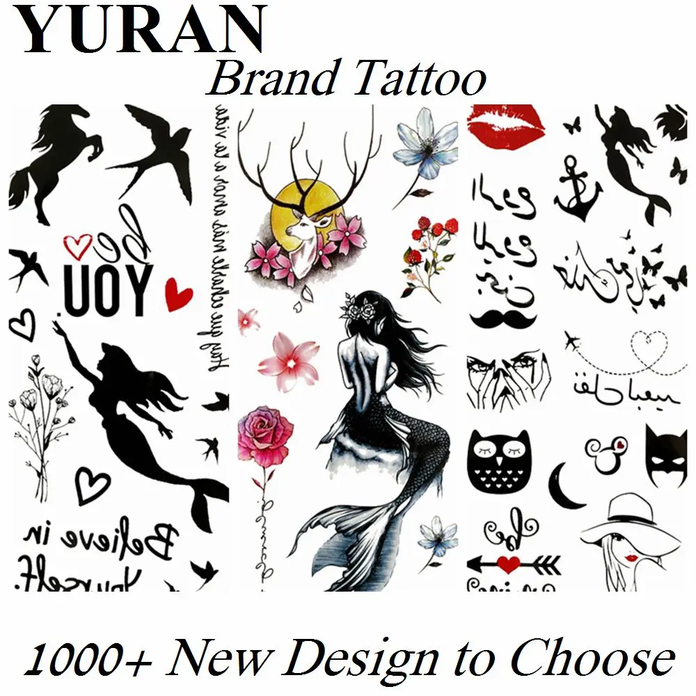 

Children Mermaid Temporary Tattoos Sticker For Women Girls Fake Waterproof Tattoo Paper Body Art Arm Birds Anchor Small Tatoos