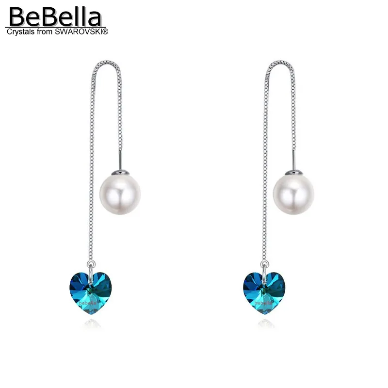 Женские длинные серьги цепочки BeBella с жемчугом и кристаллами Swarovski ювелирные