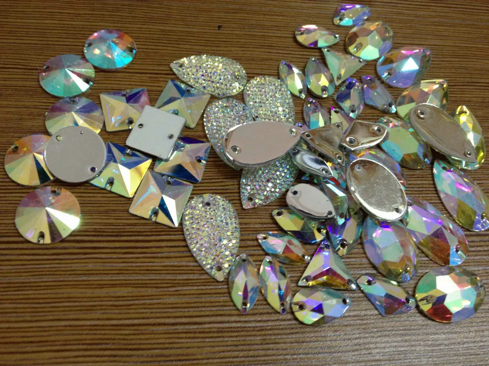 100pcs/lot AAAA+ Mixed Crystal AB / Clear sew on resin stones flat back beads. | Дом и сад