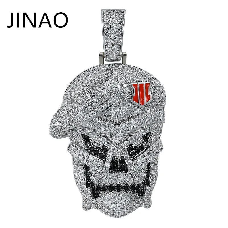 JINAO AAA Micro Pave черный Ops кулон череп скелет ожерелья кубический циркон льдом цепи
