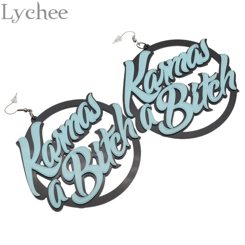 1 пара Lychee большие круглые акриловые серьги Karmas a Bitch висячие с буквами массивное