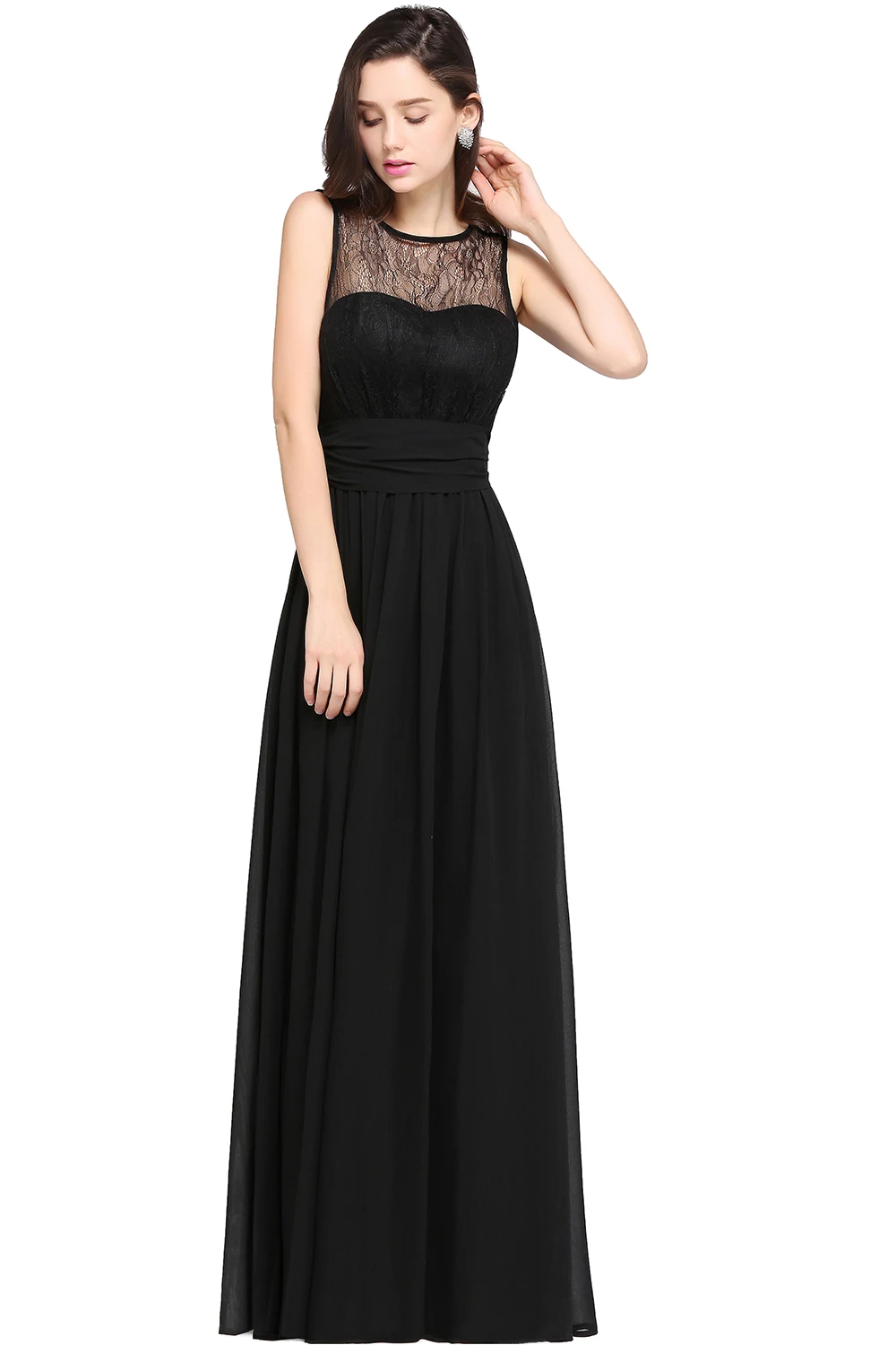 2017 Дешевые Черный Кружевной Топ империи беременная Вечерние платья из шифона без