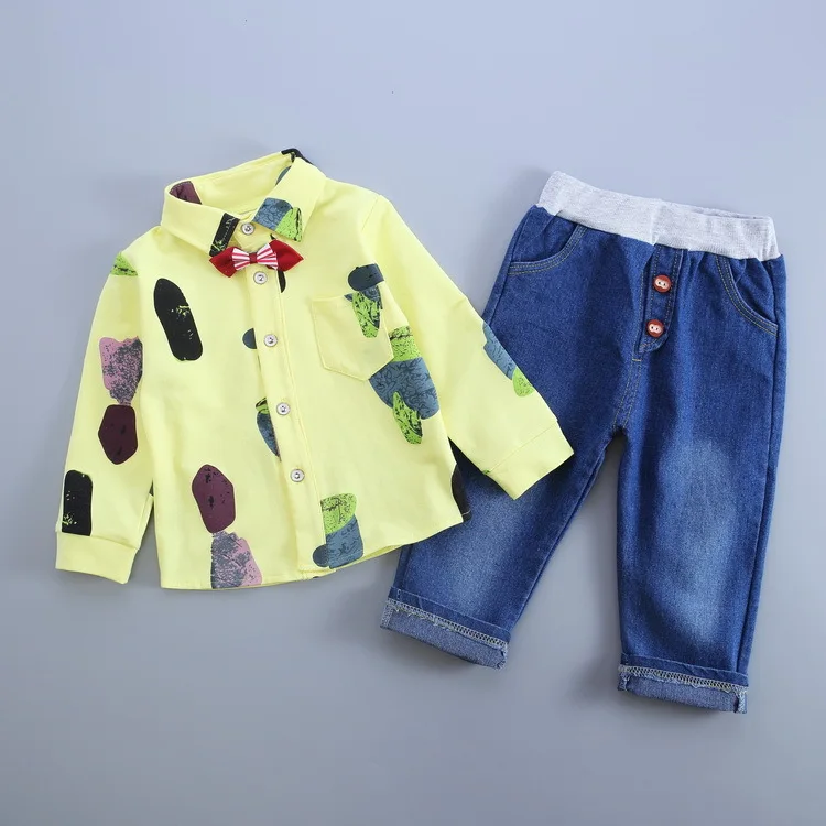 2016 spring autumn new baby boys girls 100%cotton shirt T-shirt + overalls suit letter 2pcs/sets of children brand Free Shipping | Детская