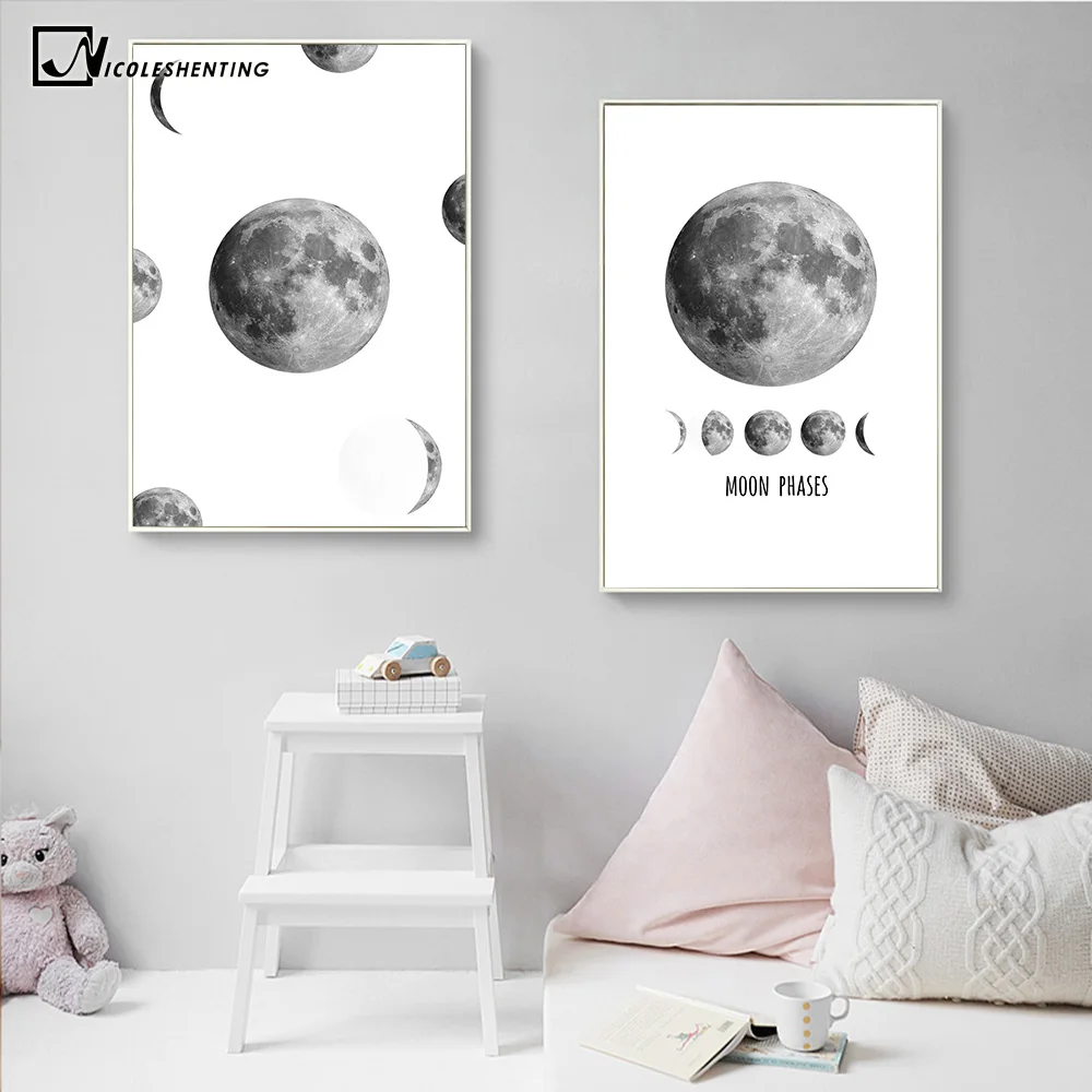 NICOLESHENTING Moon Phase Space Poster Prints Minimalist Wall Art Canvas Painting Picture Home Decor Nordic Style Decoration|poster print|painting