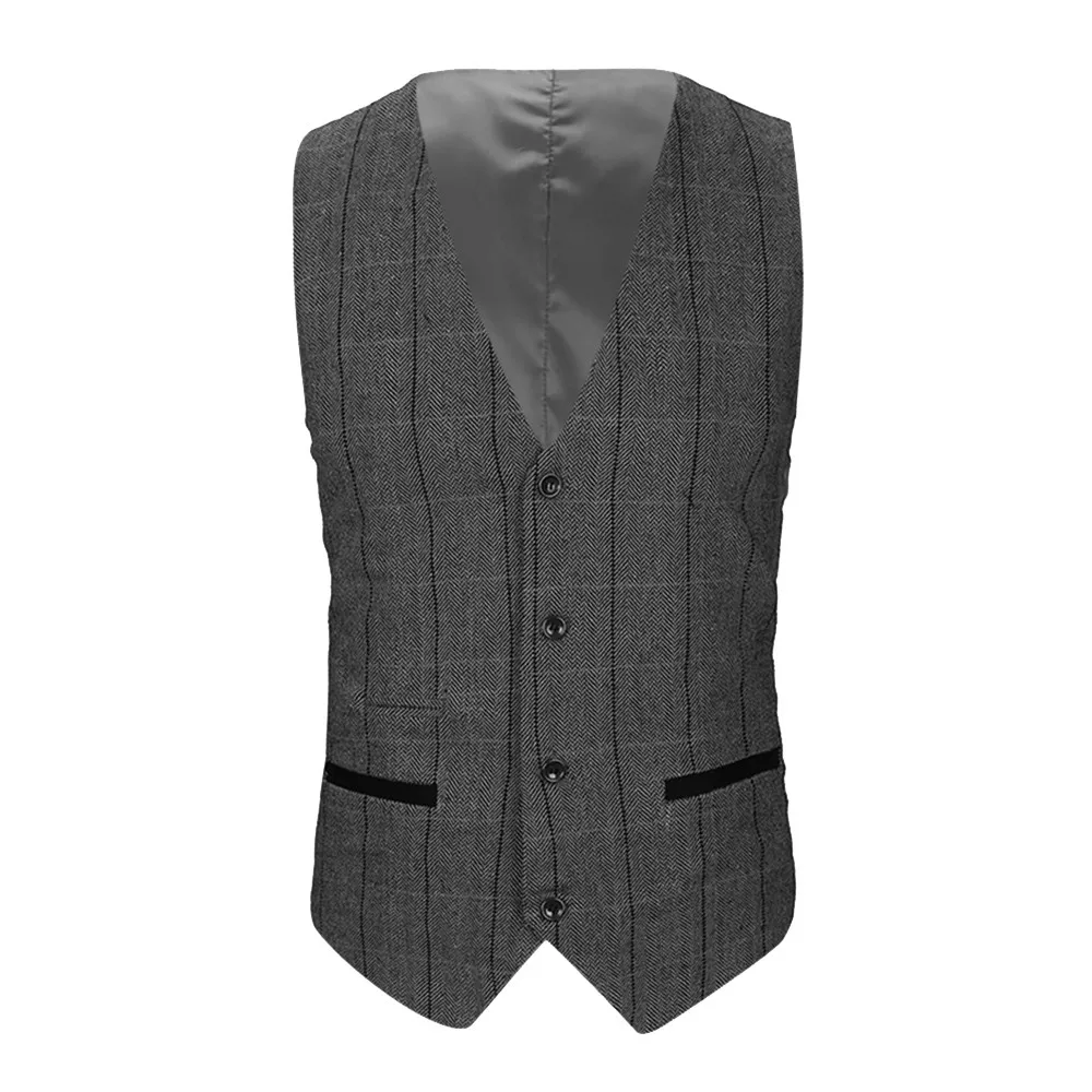 Mens Casual Suit Vest Male Fashion Dress vests plaid Slim Fit Waistcoat Formal Business Jacket sleevelss Autumn Winter d90628 - Цвет: gy