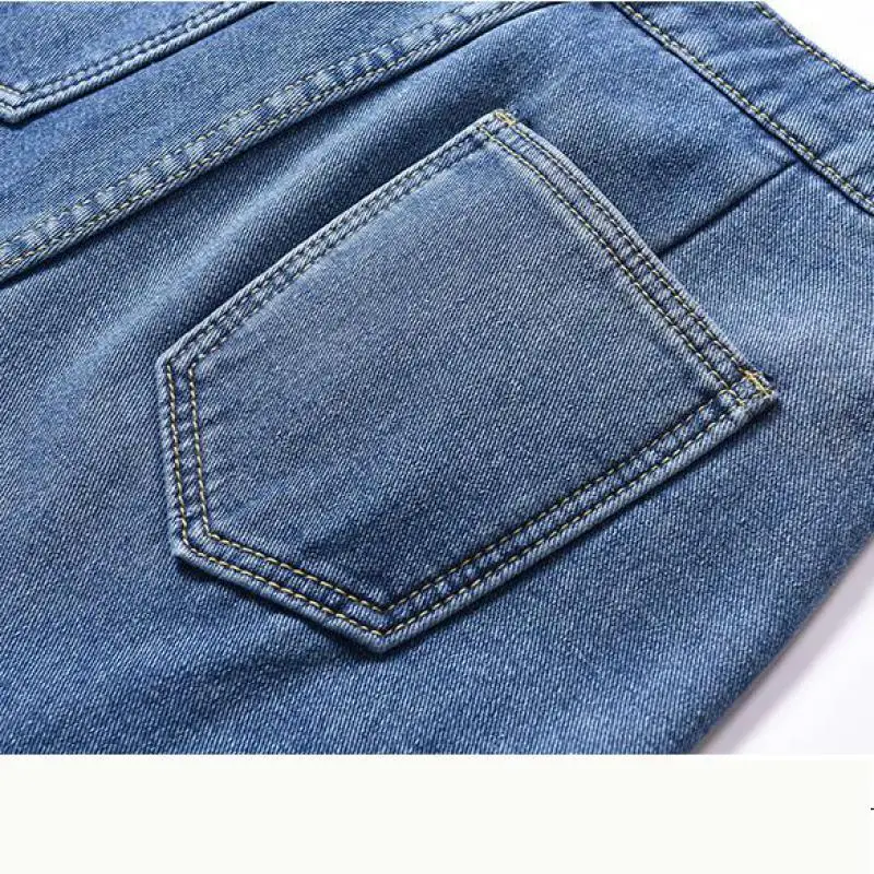 

Elastic Waist Woman Trousers Denim Blue Loose Straight Pants Plus Size Female Ankle Length Femme Pantalon Soft Jeans For Women