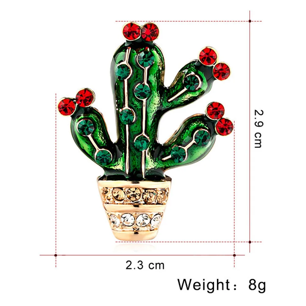 Leaf Cactus Style Brooch Women Elegant Pin Crystal Rhinestone Jewelry Green Plant Classic Accessories Simple Gift | Украшения и