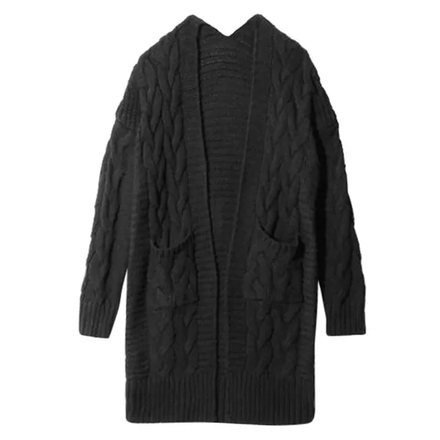 Black Women Long Cardigans Autumn Winter Open Stitch Knitting Loose Sweater Oversized Cardigans big pockets Cardigan Fall Jacket Coat - Цвет: Black