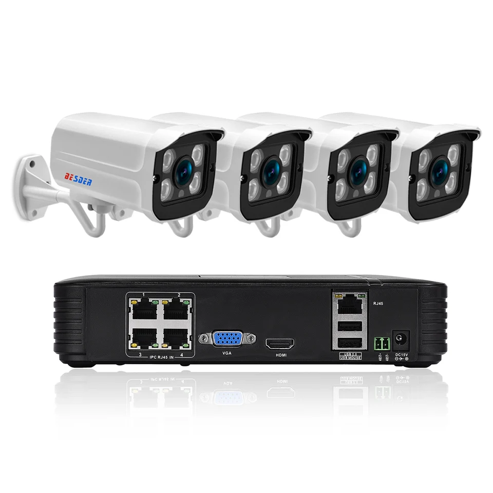 Besder Full HD 1080P CCTV система безопасности 4 шт 1080P Внутренняя/внешняя ip-камера 4CH POE15V NVR CCTV комплект P2P 1080P HDMI/VGA выход