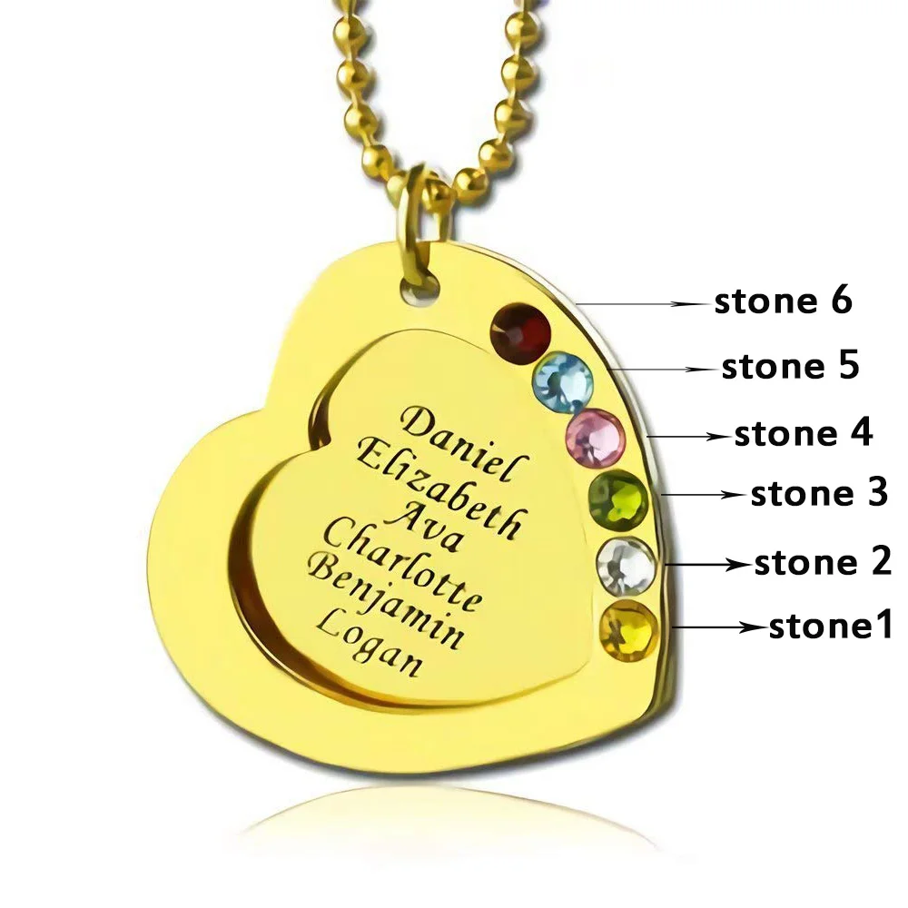 Amxiu Custom 1-6 Names 925 Sterling Silver Necklace Heart Pendant with Birthstones Jewelry for Family Team Souvenirs | Украшения и