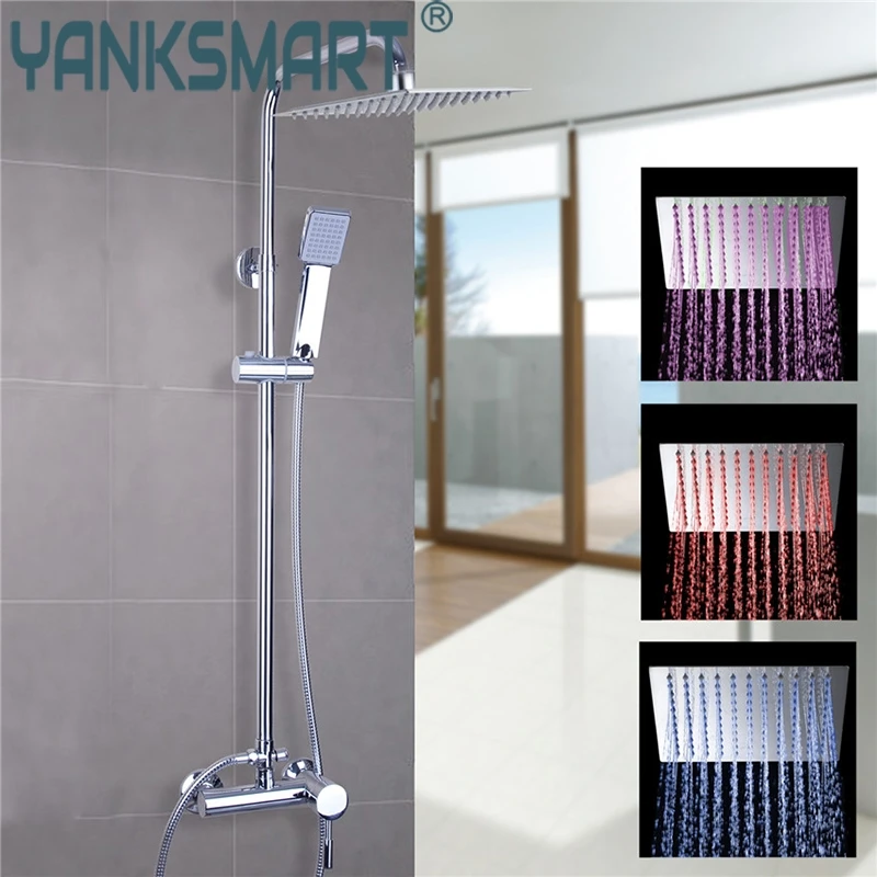 

Bathroom Shower Faucet Wall Mounted Polished Chrome Mixer 8" Rainfall Shower Faucet Set with Bathroom Hand Spray Shower Set