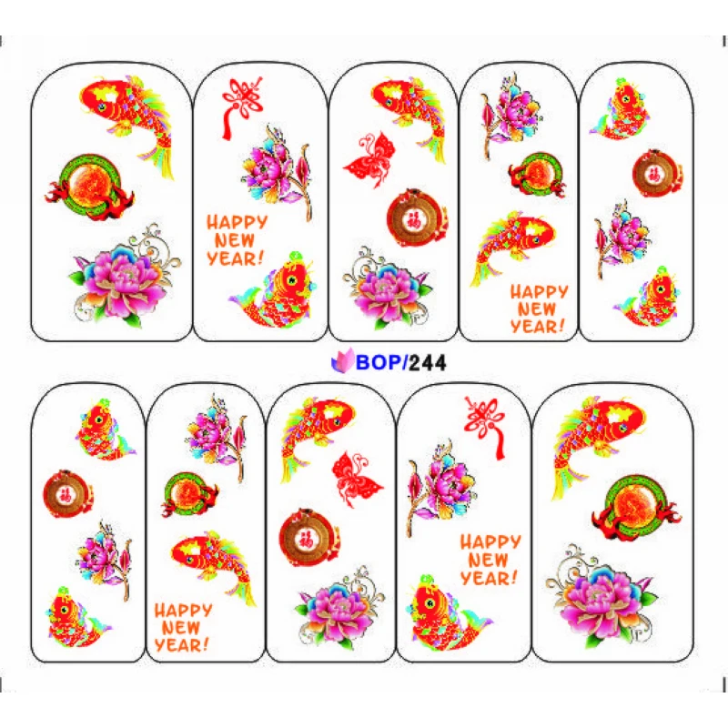 

UPRETTEGO NAIL ART WATER DECAL SLIDER NAIL STICKER CHINESE NEW YEAR SPRING FESTIVAL FISH BIRD FLOWER BUTTERFLY BOP244-251