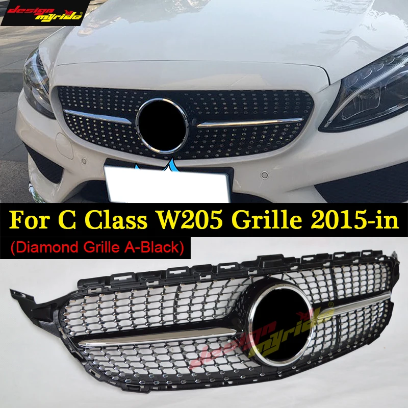 W205 Алмазная решетка без эмблемы ABS черный для C Class c180 c200 c250 c300 c350 c400 Передняя гриля