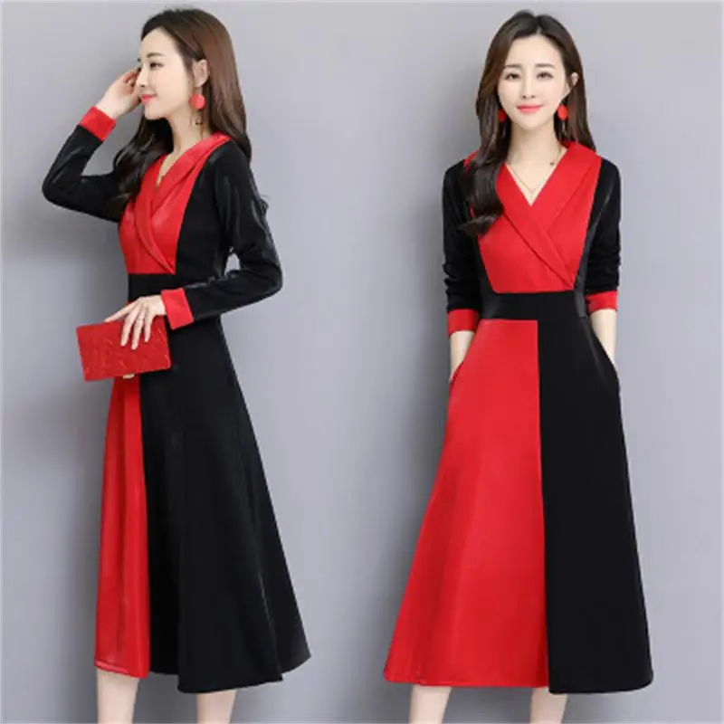 

Весенняя Новинка Большие размеры женские длинные темперамент бой для того, чтобы получить талией тонкое стройнящее платье высокого качест...