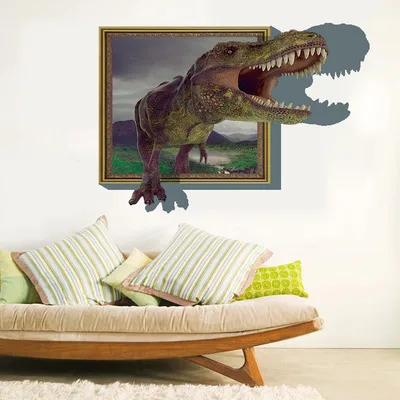 3d наклейки на стену с динозавром Наклейки стены имитацией окна и потолка DIY обои