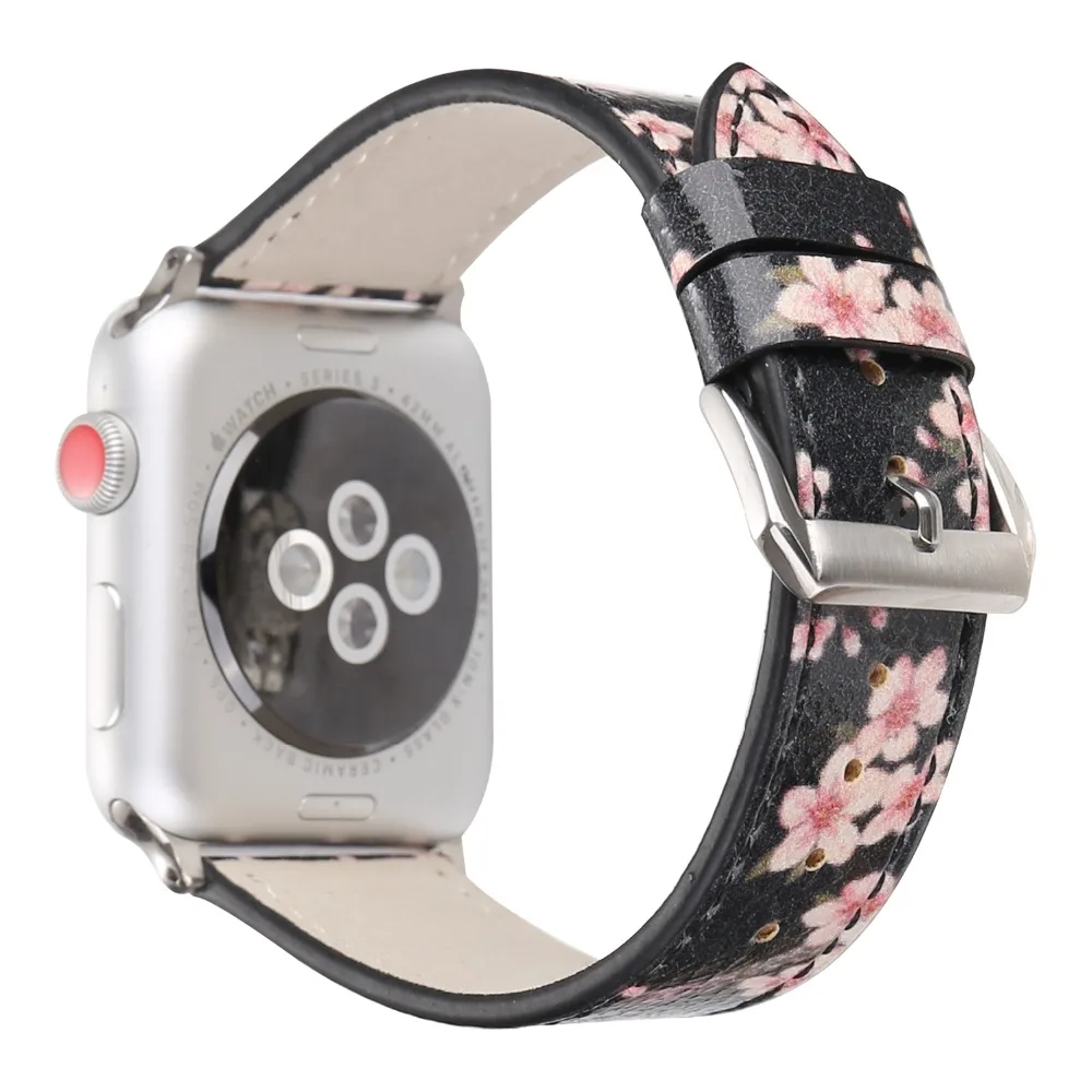 Браслет с цветочным принтом сливы для apple watch series 4 3 2 сменный из мягкой кожи iwatch