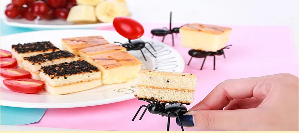 12 шт DIY Мини вилка для фруктов в форме муравья пластиковые украшения для кухни бар детский десерт вилки посуда животные еда выбрать зубочистка с муравьем