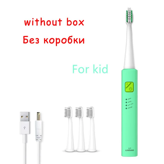 For Kid No box LANSUNG U1 Tra sonic электрическая зубная щетка перезаряжаемая зубная щетка с 4 сменными головками U1 Фирменное Качество - Цвет: For Kid No box