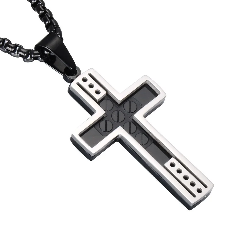 3 Color Men Stainless Steel Cross Necklace Pendant European and American Style Religious Jewelry Gifts#172 | Украшения и