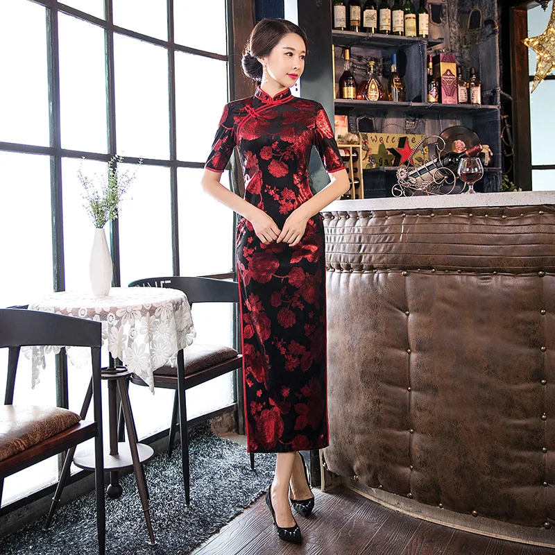 Китайский женский элегантный Cheongsam женский винтажный воротник стойка Тонкий длинный Qipao большой размер 4XL с цветочным принтом вечернее платье vestidos