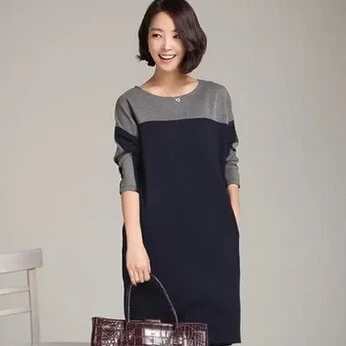 Новое поступление женское Повседневное платье до колена с длинным рукавом