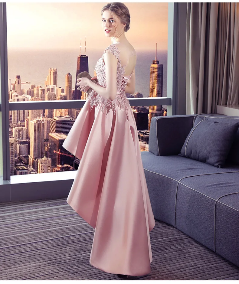 Vestido madrinha 2019 новый кружевной атласный короткий Цельнокроеный рукав сзади Румяна