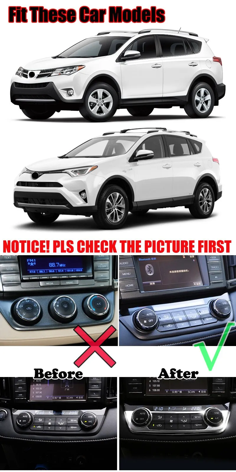Для Toyota RAV4 2013 хромированная центральная консоль AC кнопка включения панель кондиционер Вентиляционное управление крышка отделка