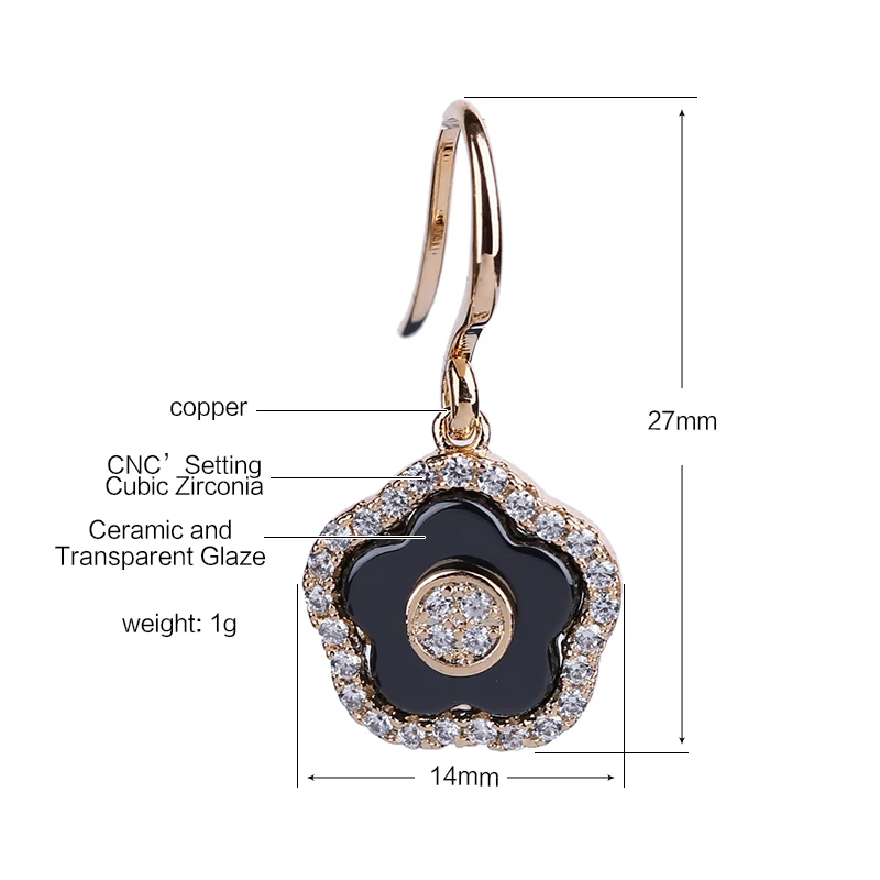 TUHE New Vintage Black Ceramic Earrings Rose Gold Silver Flower Shape With One Row Bling Crystal Women Drop Wedding | Украшения и