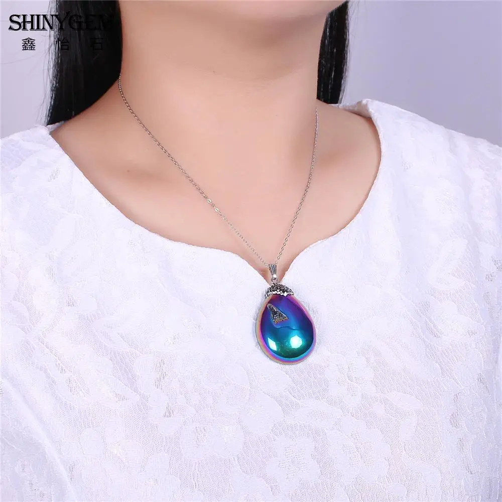 Женское ожерелье с подвеской ShinyGem Rainbow/White Shell из натурального камня необычным