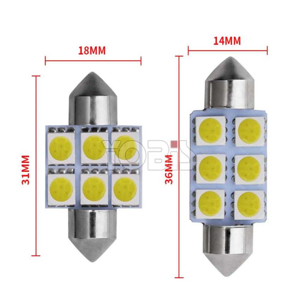 10 шт. гирлянда 5050 6SMD 31/36/39 мм/41 мм автомобиля светодиодный светильник 24V12V белого