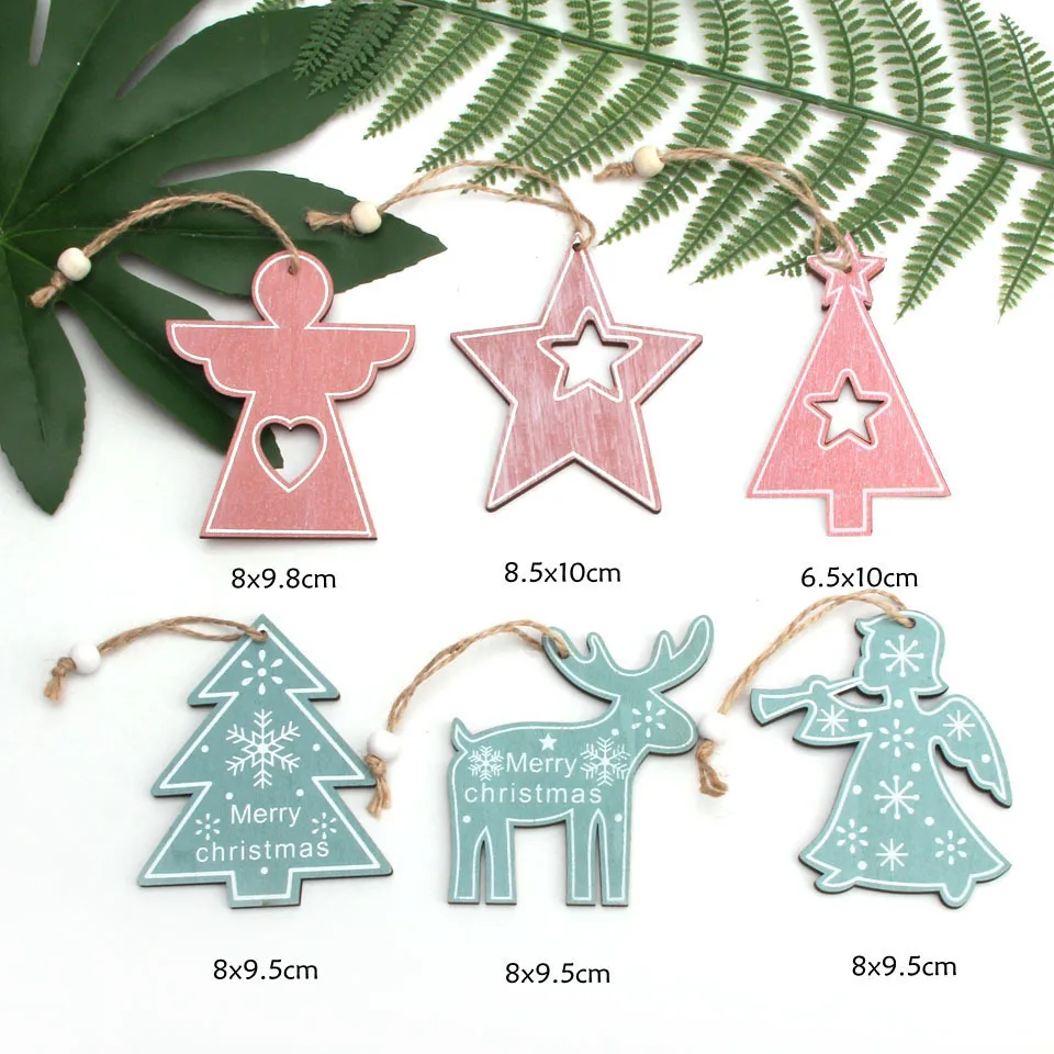 3PCS/Lot Multi Wooden Christmas Ornaments Pendants DIY Wood Crafts Hanging Xmas Tree Ornament Home Christmas Party Decorations