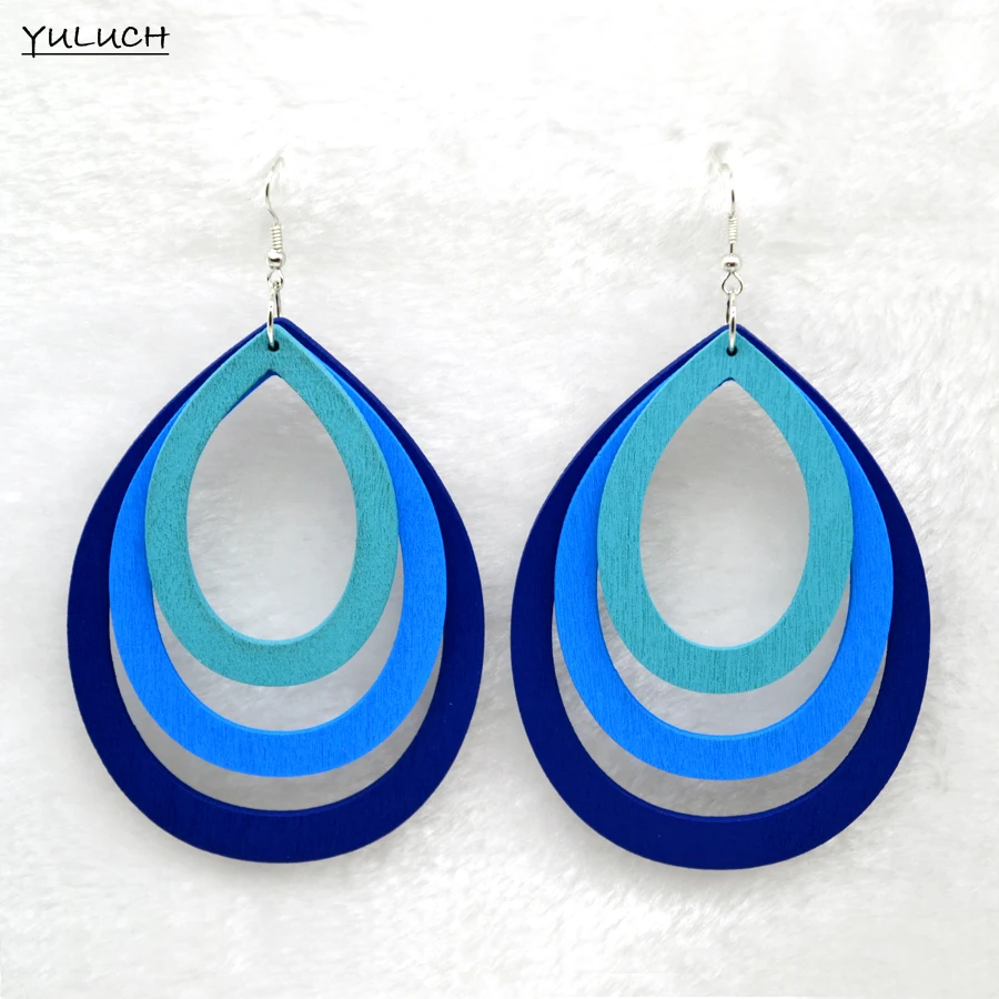 Новинка 2016 г. деревянные серьги с подвесками в виде листьев трехцветные длинные