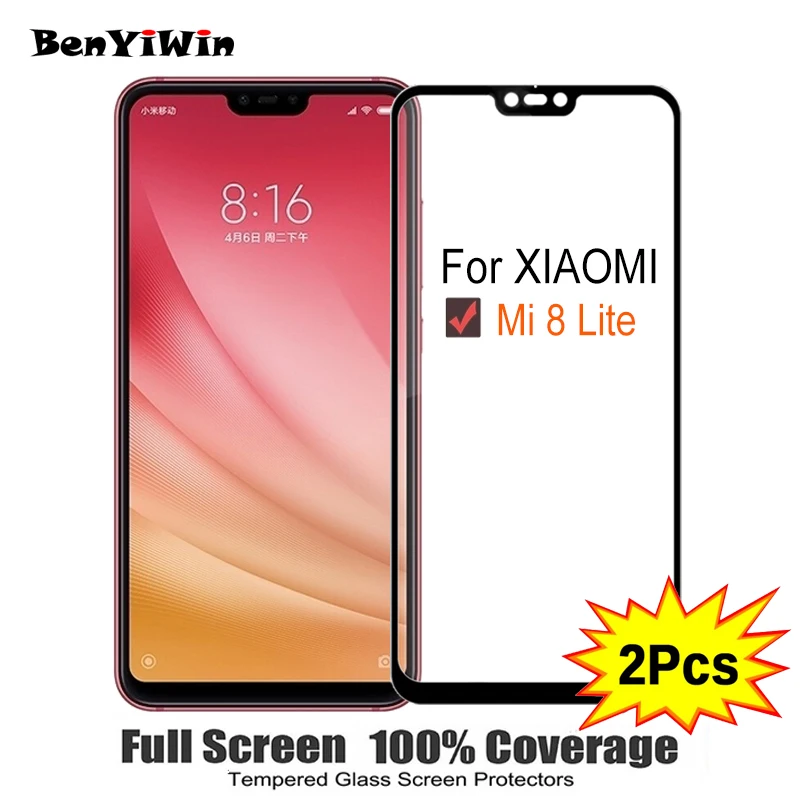 2 шт Полное покрытие экрана протектор Закаленное стекло для xiaomi mi 8 Lite 6,2" 9 H Защитное стекло для xiaomi mi 8 mi 8 Lite пленочный чехол