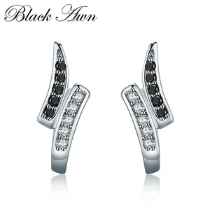 Серьги-гвоздики женские из серебра 925 пробы, с натуральной черной шпинелью