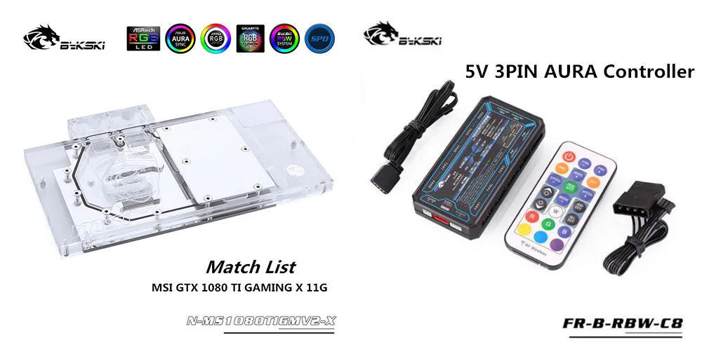 Block(5V Controller) Bykski N-MS1080TIGMV2-X с полным покрытием GPU водоблок для VGA MSI GTX 1080 TI GAMING X 11G видеокарта водяное охлаждение теплоотвод - Цвет лезвия: Block(5V Controller)