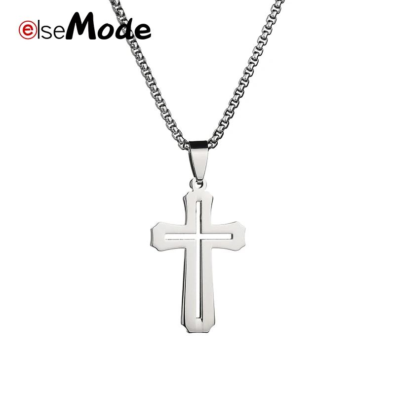 ELSEMODE Полые Подвески с крестом Иисуса ожерелья из нержавеющей стали 316L