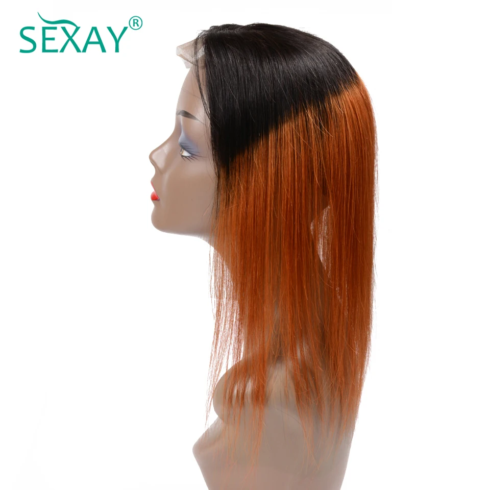 Sexay Ombre Color Hair Brazilian Straight Hair Lace Closure With Baby Hair 2 Tone 1B/350 Orange Color Hair Non Remy Lace Closure