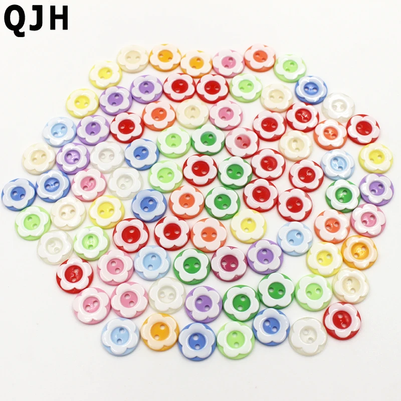 200 шт. 12 мм разноцветные пластиковые пуговицы с цветком сливы для украшения