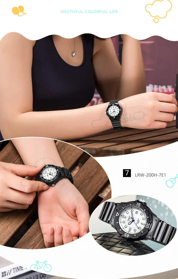 Часы CASIO с силиконовым ремешком, спортивные часы с датой, женские часы для влюбленных пар, водонепроницаемые часы, подарок, женские настольные часы, LRW-200H