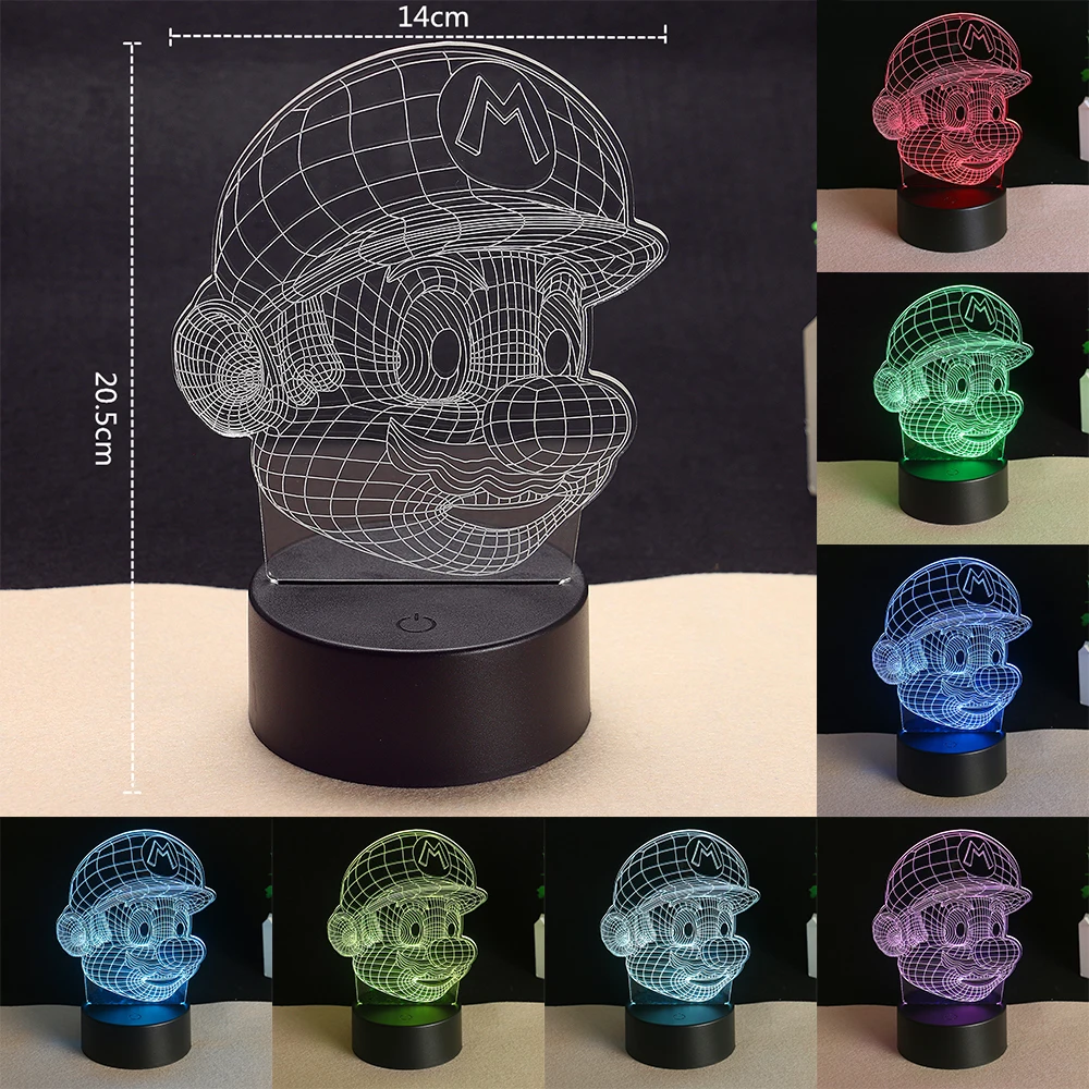 Супер Марио 3D LED ночник USB 7 цветов украшение дома лампа для детей как праздники и