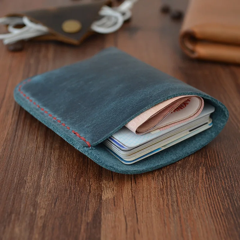 

Leather Credit Card Holder Men Vintage Bank Card Organizer Case To Protect Credit Cards Designer Handmade Crazy Horse Cardholder