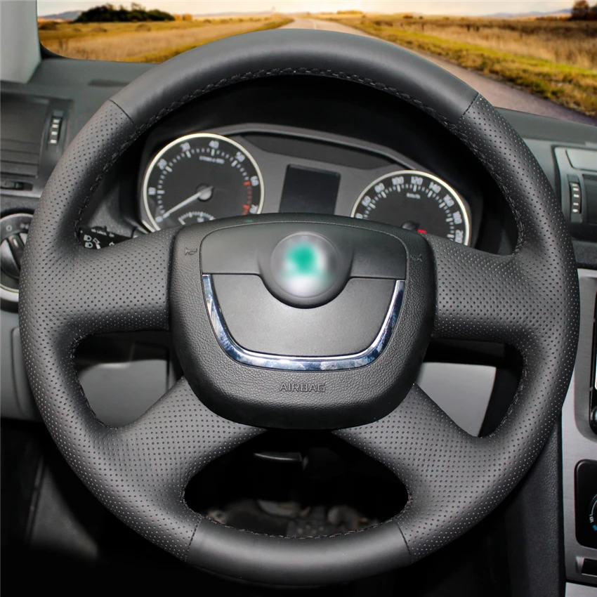 Чехол на руль из черной искусственной кожи для Skoda Octavia 2009-2013 Citigo 2011-2012 Roomster Fabia