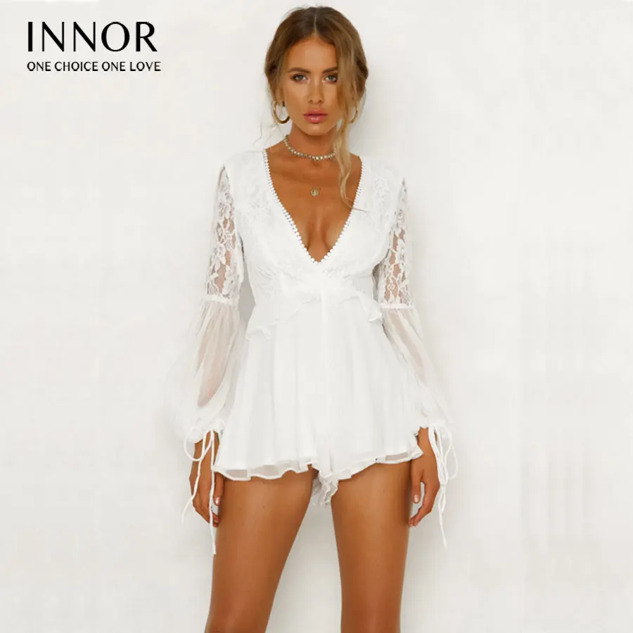 how lace Halter White Floral Playsuits Women Backless Bow Summer Beach Short Rompers Boho Jumpsuits Overall | Женская одежда
